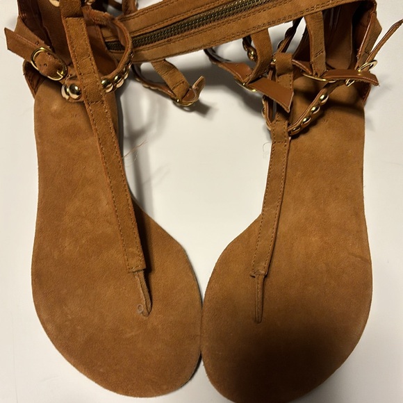 Zara Gladiator Sandals Brown Suede Like Zip Up Back Size 37 - Picture 5 of 7